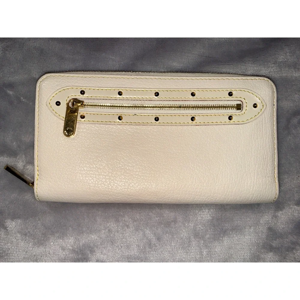 Louis Vuitton Zippy Wallet Cream Leather Studded Gold Hardware w/‎ COA